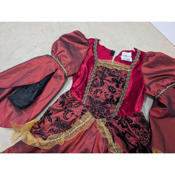 Medieval Queen Princess Renaissance Dress Small 4-6 Red Gold Cosplay Festival - Picture 3 of 4